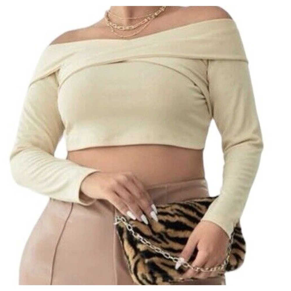 NWOT: Off Shoulder Crossover Crop Tee